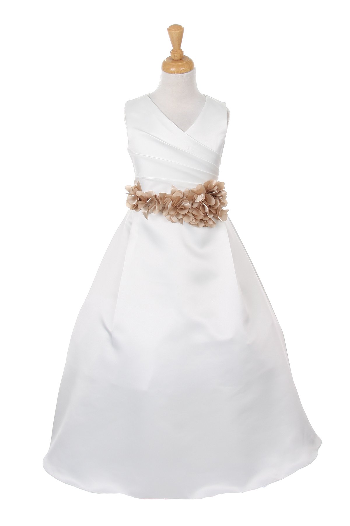 ivory dress with champagne flower sash